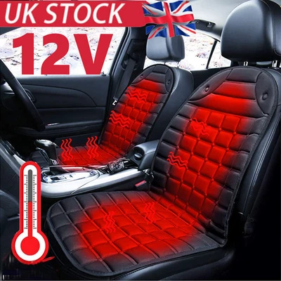 12V HEATED FRONT SEAT COVER WARMER CAR VAN PADDED THERMAL CUSHION UNIVERSAL - Image 1 of 4