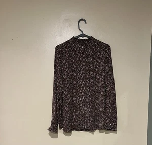 Ann Taylor Loft Damen Größe L Stehkragen Langarm Rüschen Knopfleiste Bluse - Bild 1 von 7