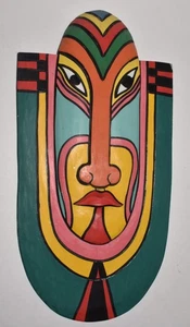 Fantástico! Laurel Burch Tribal Azteca Maya Máscara Madera Colgante Pared Cara 16"x8" - Imagen 1 de 6