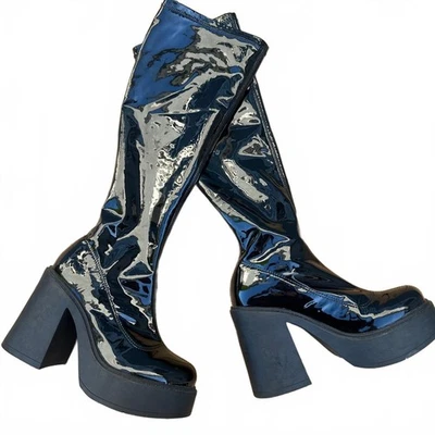 Botas hasta la rodilla Windsor Smith Goodbye charol negro TALLA 7 GÓTICO PUNK Foto 1 de 4