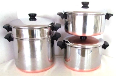 VINTAGE REVERE WARE LOT  4 1/2,  6, &  8 QT. LG. POTS +STEAMER  INSERT FITS ALL - Image 1 of 4