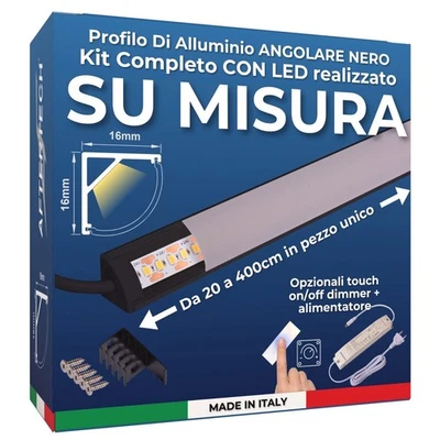 Barra LED Profilo Alluminio Angolare Nero SU MISURA al centimetro da 20 a 400cm - Immagine 1 di 4
