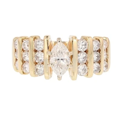 1.28ctw Marquise Cut Diamond w/ Accents Engagement Ring 14k Yellow Gold Size 7.5 - Image 1 of 4