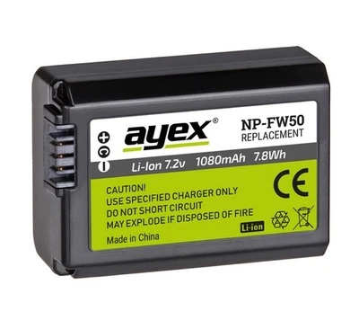Batería ayex NP-FW50 para Sony a6500 a6300 a6000 a5100 a5000 a3000 RX10 II III y mucho más - Imagen 1 de 4
