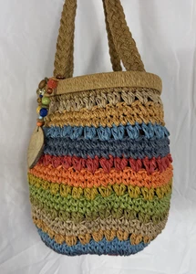 Bolso de Mano Cappelli Straworld Tejido de Paja Cartera con Mango con Cuentas Boho Vibraciones de Verano - Imagen 1 de 15