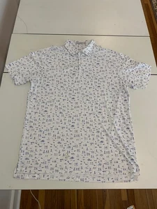 Peter Millar Shirt Large White AOP Golf Beach Featherweight Performance Preppy - Picture 1 of 9