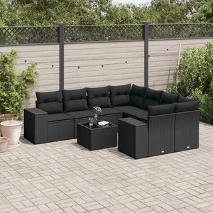 Patio Sofa Set with Cushions Outdoor Furniture 9 Piece Poly Rattan vidaXL - Picture 1 of 84