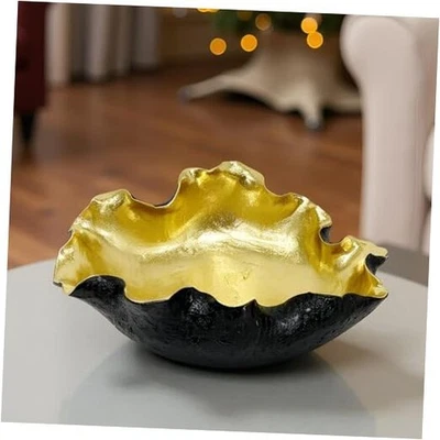 Golden & Black Decorative Bowl - 12.8" Luxury Shell Ruffle Bowl - Gold Black - Image 1 of 4