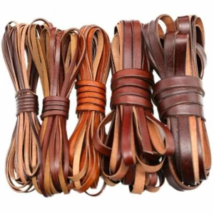 DIY Coffee Genuine Real Leather Flat Cord Sew Crafts Strap Rope String Bracelet - Picture 1 of 17