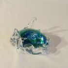 Signed Art Glass Paperweight FROG Blue,Clear,Green EUC Signed Kenneth Marine