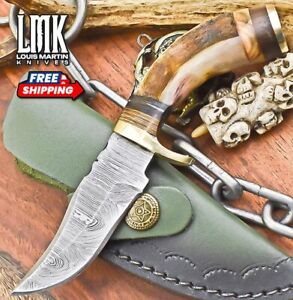 Hand Forged Hunting Skinner Knife Twist Damascus Ram's Horn Sports Minature