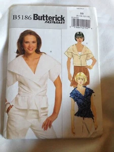 Butterick B5186 sewing pattern Big Collar Tie Back Shirt Top 8-14 Uncut - Imagen 1 de 1