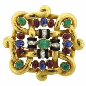 Eindrucksvolle David Webb Diamant Edelstein Gold Platin Brosche Anhänger - Bild 1 von 5