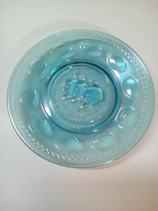1969 Apollo 11 Commemorative Wheaton Carnival Glass Iridescent Blue 8" Plate - Picture 1 of 8
