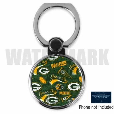 GREEN BAY PACKERS PATTERN CUSTOM ROUND MOBILE PHONE RING HOLDER STAND  - Image 1 of 2