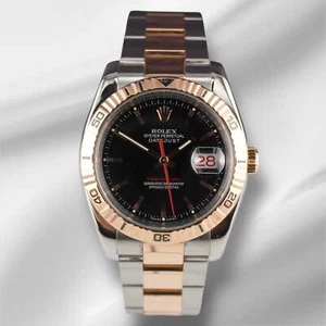 Rolex Men Datejust 36mm Black Turn-O-Graph 2-Tone 18k Rose Gold Oyster 116261 - Picture 1 of 11