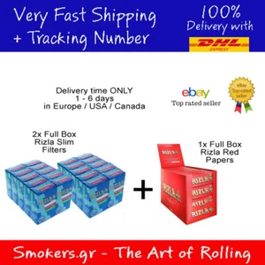 RIZLA COMBO 1x Rizla rote Rollpapiere - 2x RIZLA SCHMALFILTER - VOLLBOX - Bild 1 von 9