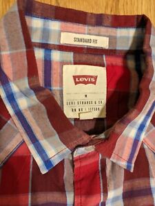 Levis Western Pearl Snap Shirt Mens Medium Red White Blue Plaid White Tab