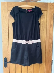 Mono TED BAKER Talla 4 UK 14 Negro Rosa Dorado Cinturón Bolsillos Corto - Imagen 1 de 8