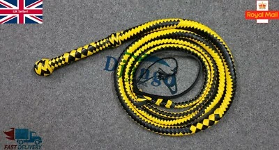 DJANGO-ENTERPRISES 8 Fuß 12 Zöpfe genarbtes Rindsleder strapazierfähig Bullenpeitsche gelb & schwarz