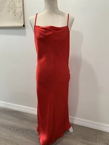 Vintage Bebe Red Slip Dress Size S Midi Drape Neckline Satin 90s Y2K - Picture 1 of 5