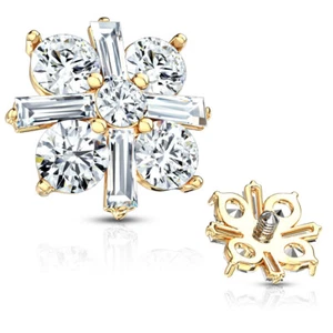 14GA (1.6mm) Princess Cut CZ Cross CZ Square Internally Threaded Dermal Top G44 - Picture 1 of 10