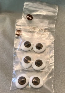 Lot of Three Pairs of Vintage Kais Flat Back Oval Glass Doll Eyes 18MM Brown - Picture 1 of 3
