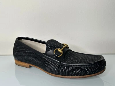 Gucci Men's Black Straw Gold Horsebit Slip on Loafer 6.5 G / 7.5 US - Image 1 of 4