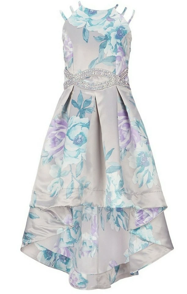 Xtraordinary Big Girls Floral Infinity Waist Sateen Hi-Lo Fanciful Dress-Size-16 - Image 1 of 4