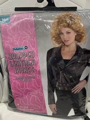 Cropped Leather Jacket Fabulous 50's Fancy Dress Up Halloween Adult Costume - Image 1 of 4