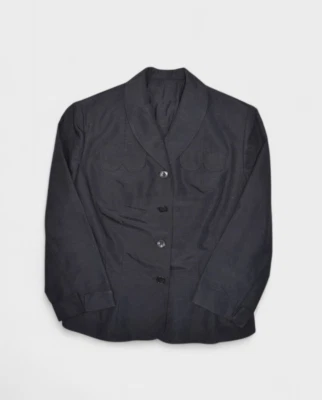 复古 Saks Fifth Avenue 夹克女式 S 60 年代黑色轻便丝绸西装外套 — 第 1/4 张图片