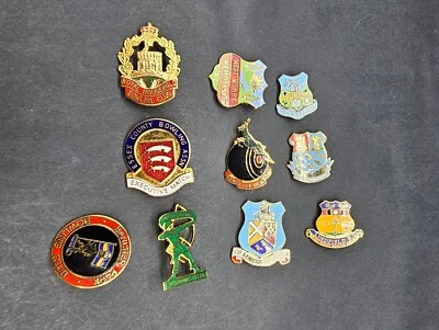 10 x Bundle of Collectable Vintage & Modern Brass/Enamel Bowling Club Pin Badges - Image 1 of 4