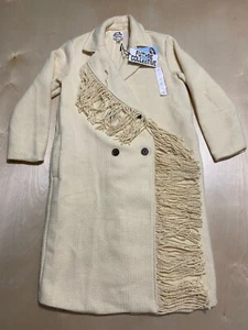 Abrigo para mujer con flecos de doble botonadura con solapa con muescas Future Collective XS crema - Imagen 1 de 17