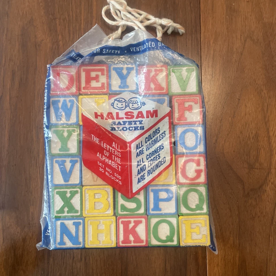 De Colección Bolsa Original Plástico Alfabeto Halsam Bloques de Seguridad Esquinas Redondas 30 Bloques Foto 1 de 3