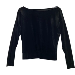 Schwarz Samt U-Boot-Ausschnitt Top Damen Medium Langarm Bündchen Unterkante Goth Party - Bild 1 von 9