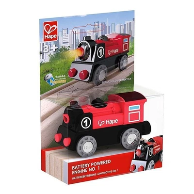 Hape E3703 Eisenbahn Batteriebetriebene Lokomotive Nr.1 Zug Lok Schienen Holz