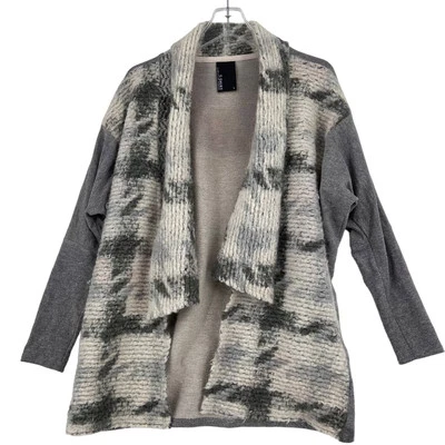 Suéter cárdigan mohair de lana para mujer Dolan talla S gris a cuadros frente abierto Foto 1 de 4