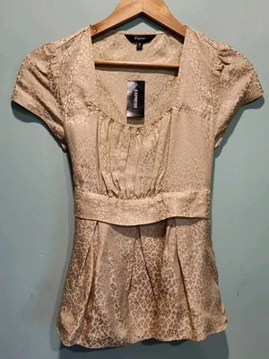 New Beige Silk Blend Milkmaid Babydoll Tie Back Top Express Y2K Sz XS - Image 1 of 4
