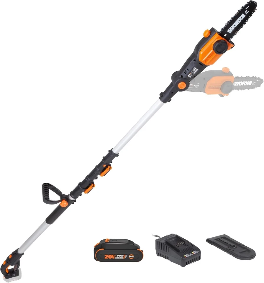 WG349 Worx 20V PowerShare 8" Cordless Pole Saw & Chainsaw with 13" Reach - Image 1 of 4