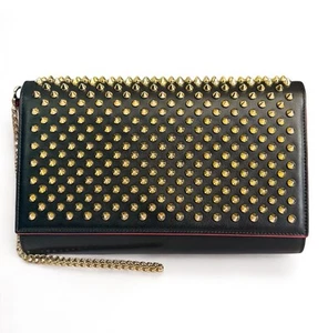 Christian Louboutin Paloma Calfskin Clutch Crossbody Bag Gold Stud Black Leopard - Picture 1 of 15