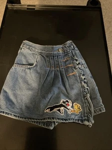 Vintage 90's Looney Tunes Tweety Bird and Sylvester Jean Skort Girls - Picture 1 of 9