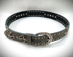Vintage Gürtel verziert braun Leder Flor de Lis Strass Metall Größe M - Bild 1 von 11