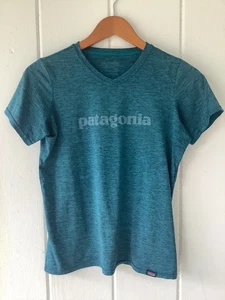 Patagonia Women's Capilene Baselayer Short-Sleeve V-Neck T-Shirt Teal SMALL EUC - Picture 1 of 5