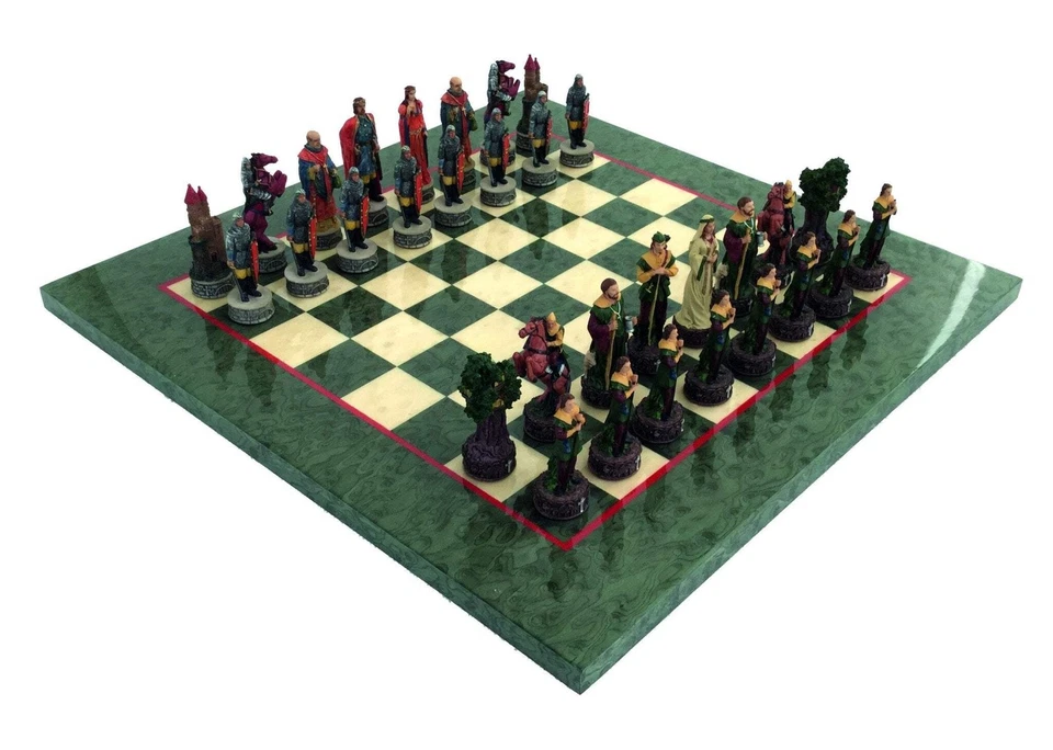 Italfama Robin Hood Hand-Painted Resin Chess Set with Wood Board 42x42cm