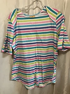 Ruby Road Plus Oasis Stripe Squareneck Rainbow Multicolored Women’s Shirt M - Picture 1 of 4