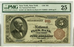1882 $5  New York, NY The National Park Bank CH 891 PMG 25 - Picture 1 of 2