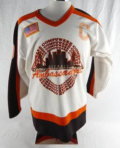 Camiseta deportiva blanca usada de los Detroit Compuware Ambassadors #19 de la década de 1990 parche C 133 - Imagen 1 de 12