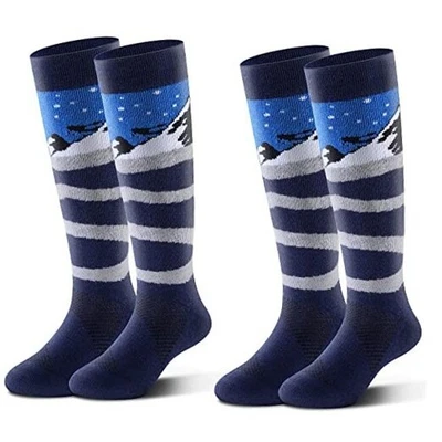  2 pares de calcetines para niños de lana merino esquí snowboard niño niña niño pequeño mediano Alpes azul marino Foto 1 de 4