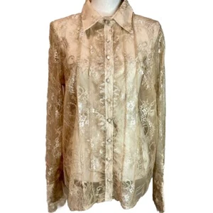 Mauve Womens Dressy Formal Lace Long Sleeve Button Down Sheer Collar Blouse NEW - Picture 1 of 14