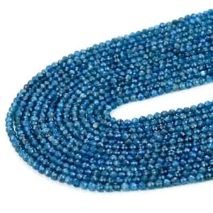 Cuentas de piedras preciosas redondas micro facetadas naturales de apatita de neón de 2-3 mm 12" 10 hebras - Imagen 1 de 6